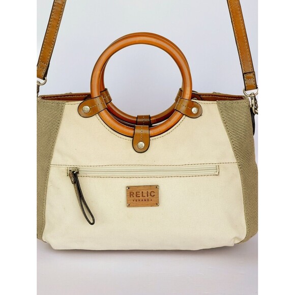 Relic Brand Convertible Shoulder Bag Wood Handles Floral Boho Patchwork Canvas - Picture 5 of 9
